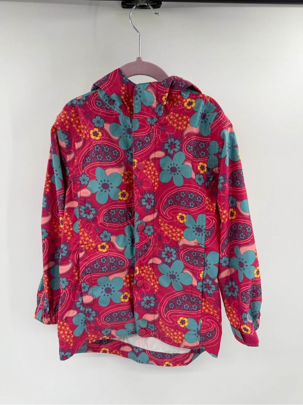 REI Girls XXS 4/5 Floral Pink Hooded Lightweight Windbreaker Rain Jacket